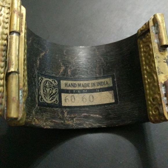 Brown and Gold Cubist Design Hinged Pin Cuff Statement Bracelet - India - Picture 4 of 5